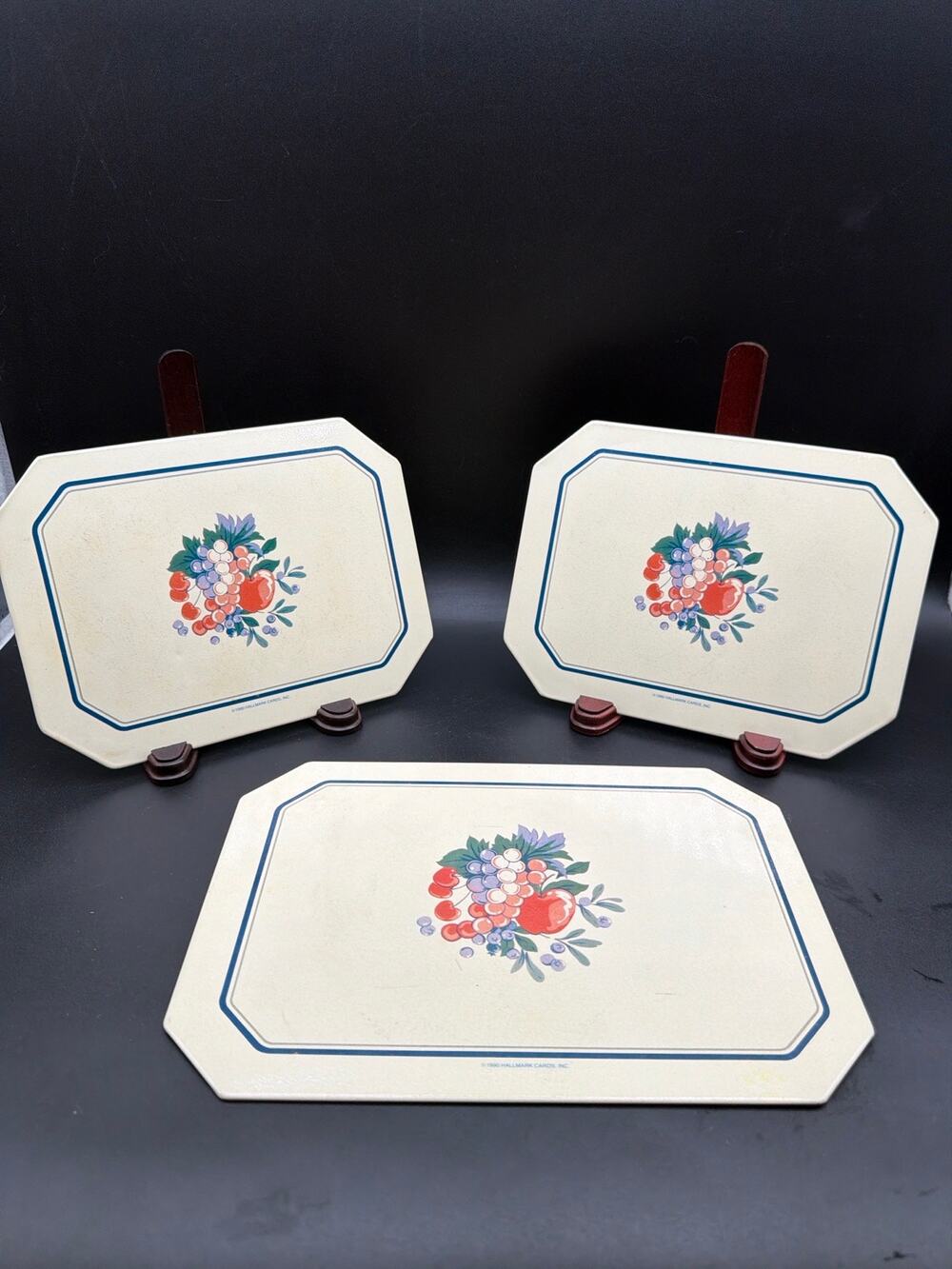 Vintage Hallmark Fruit Insulated Hot Mats Trivets Set 3 Balloonoff USA 1990